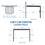 3.6m X 3.1m Evanston Wall Mounted Louvered Pergola - Image 3